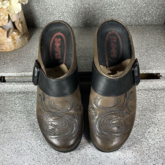KLOGS Leather Embossed Clogs Mules Slip On Size 8 - Picture 2 of 6